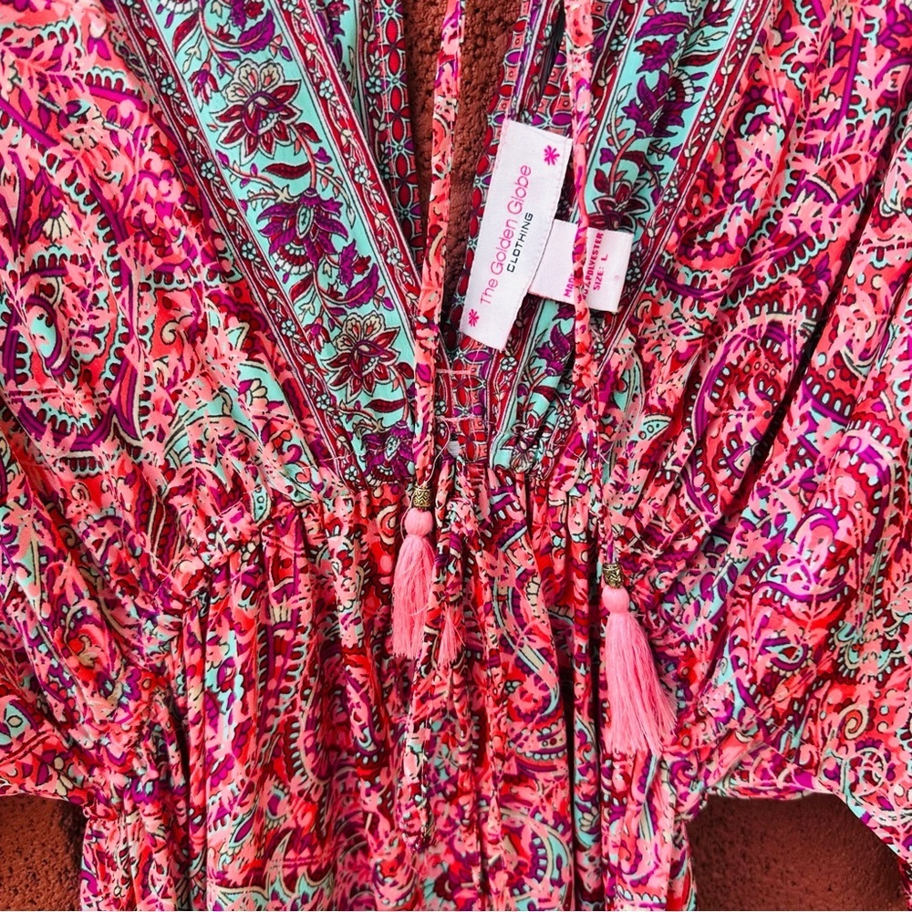 Boho Maxi Dress | Coverup Womens L Colorful Paisley Floral - Picture 4 of 9